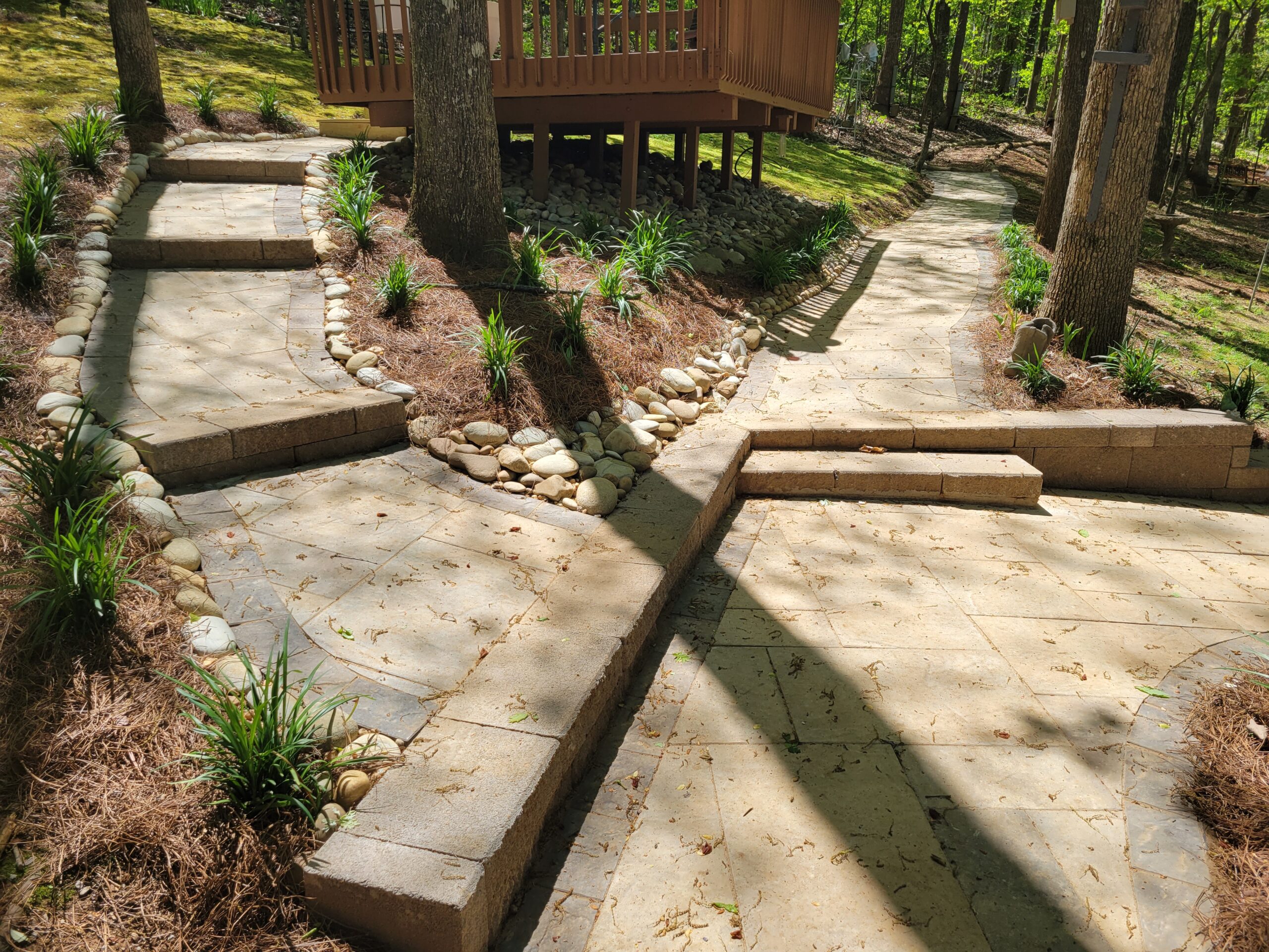 hardscape paver pathway and retaining wall with steps